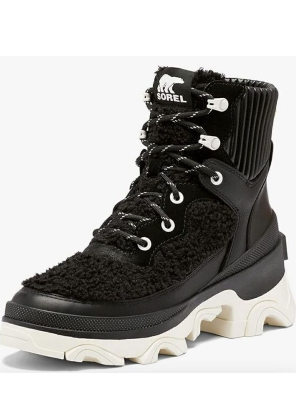SOREL Brex Cozy Lace Up Faux Fur Waterproof Leather Platform Black Boots SIZE: 5